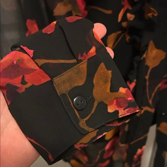 CAbi Floral Blouse in Black with Red and Orange Accents B - Picture 3 of 5